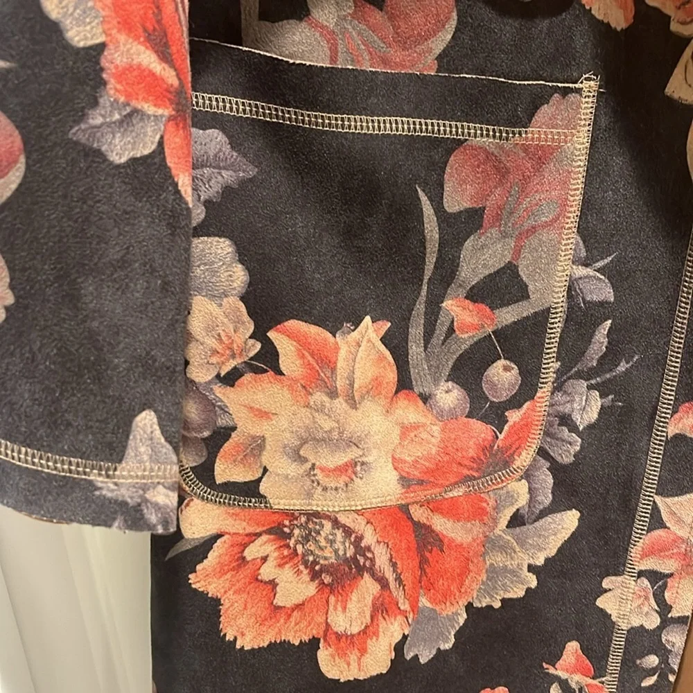 Anthropologie Solitaire Faux Suede Jacket statement piece cherry red floral - Picture 4 of 13